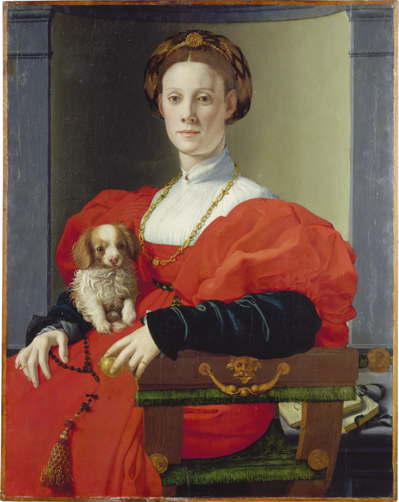 Portrait d'une dame avec un chien de compagnie - Bronzino
