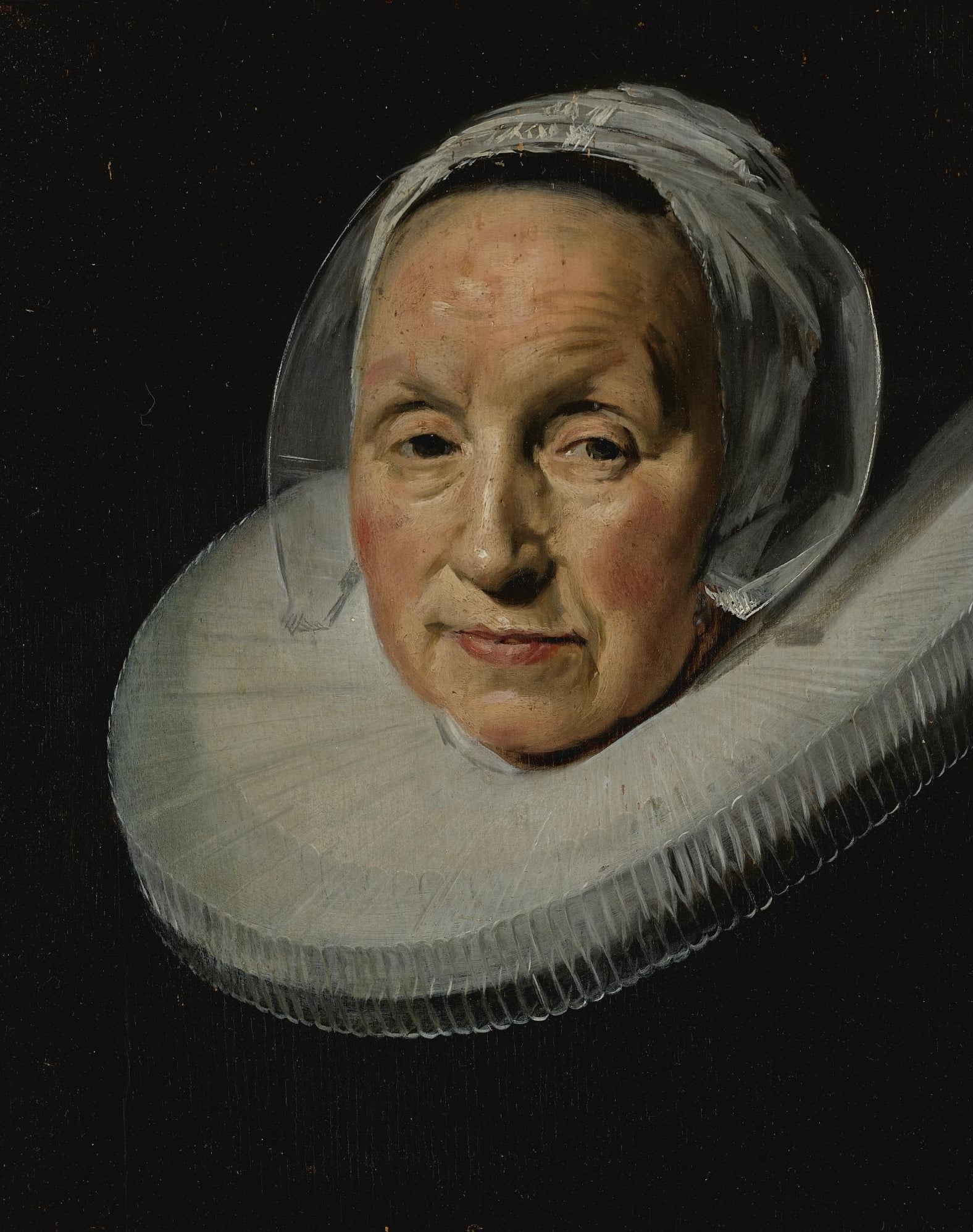 portrait d'une femme avec une collerette agrandie et coupée par rapport à sa taille originale - Frans Hals