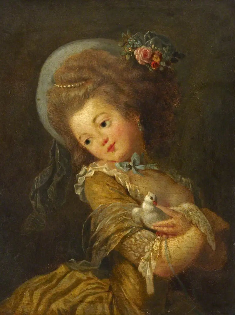 Genç Bir Kızın Güvercin Tuttuğu Portre - Jean-Honoré Fragonard