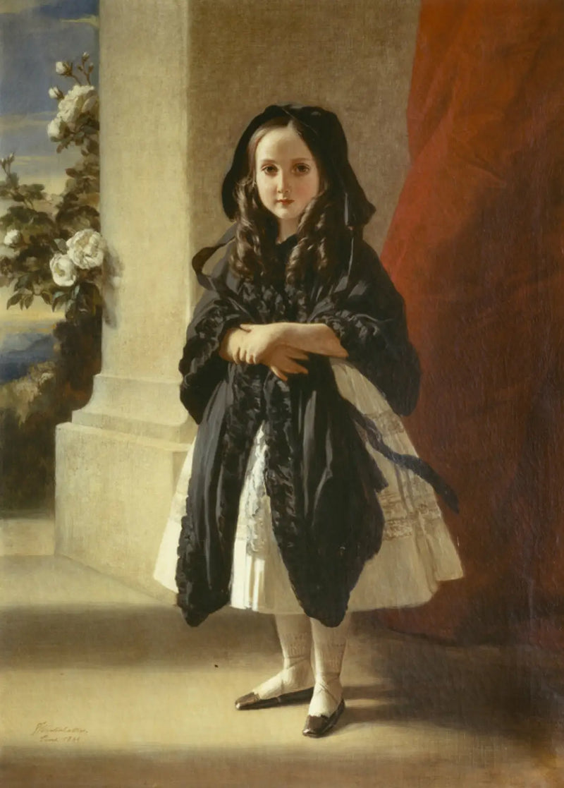 Çocuk Prenses Charlotte tam boyut portresi, siyah kemer ile - Franz Xaver Winterhalter
