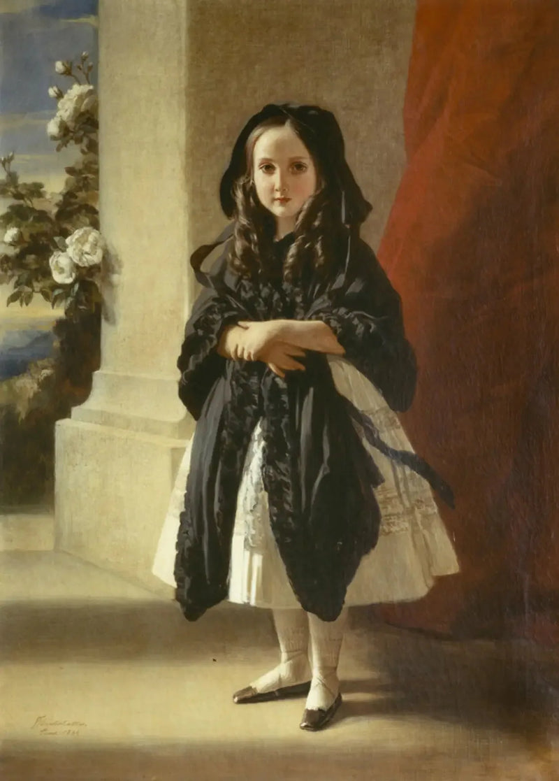 Çocuk Prenses Charlotte tam boyut portresi, siyah kemer ile - Franz Xaver Winterhalter