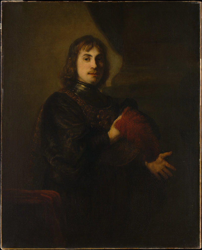 Tüy şapka ve zırh giymiş bir adamın portresi - Rembrandt