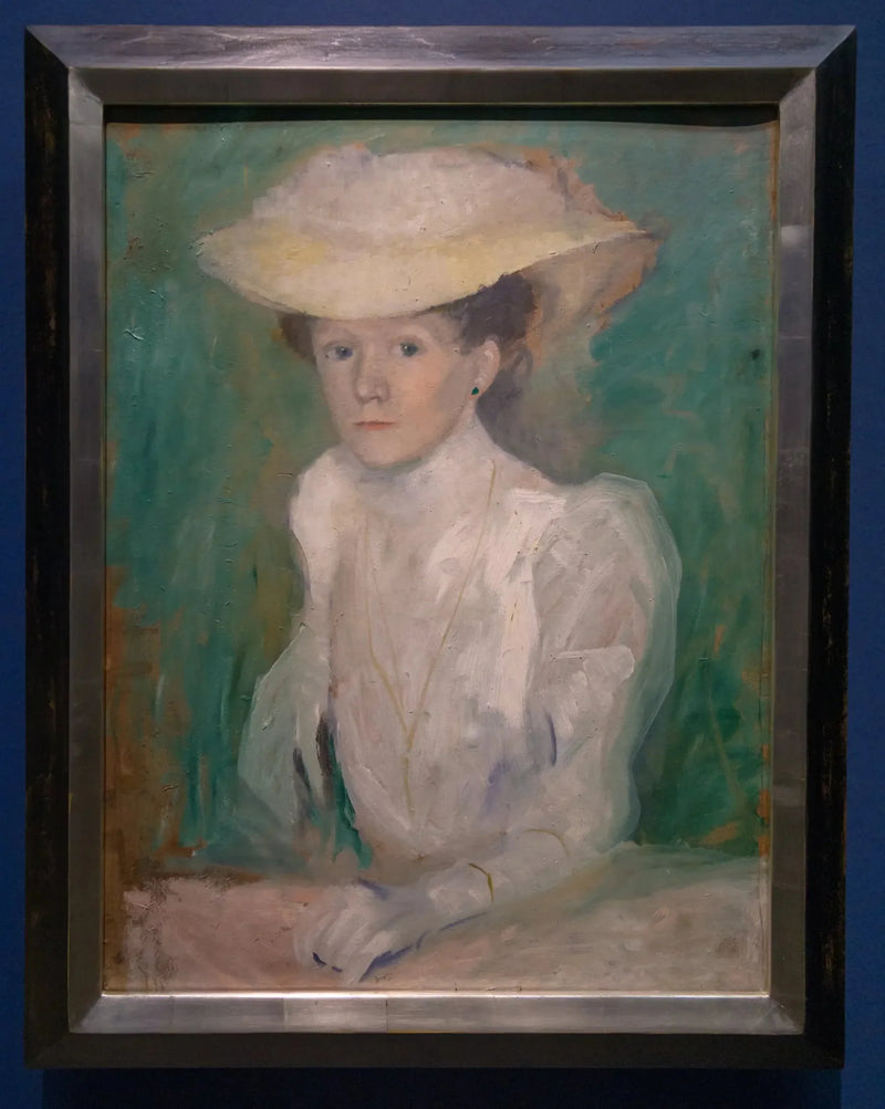 Beyaz önlük giymiş Ottilie Macke Portresi - August Macke