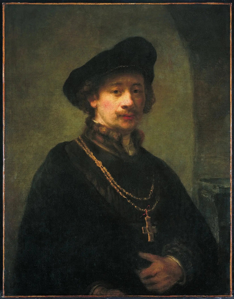 Bereli, altın zincirli ve asa ile otoportre - Rembrandt