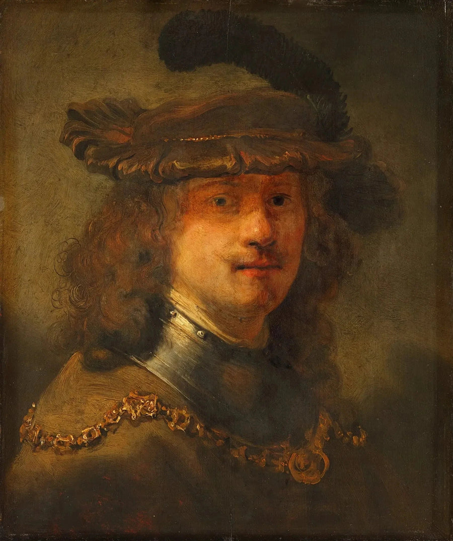 Kadife bereli ve altın zincirli otoportre - Rembrandt