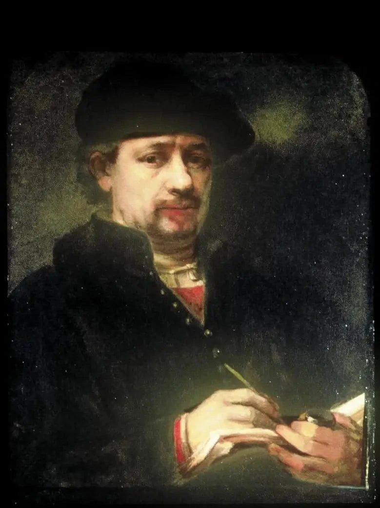 Rembrandt'ın bir eskiz defteri ile (Oto)portresi - Rembrandt