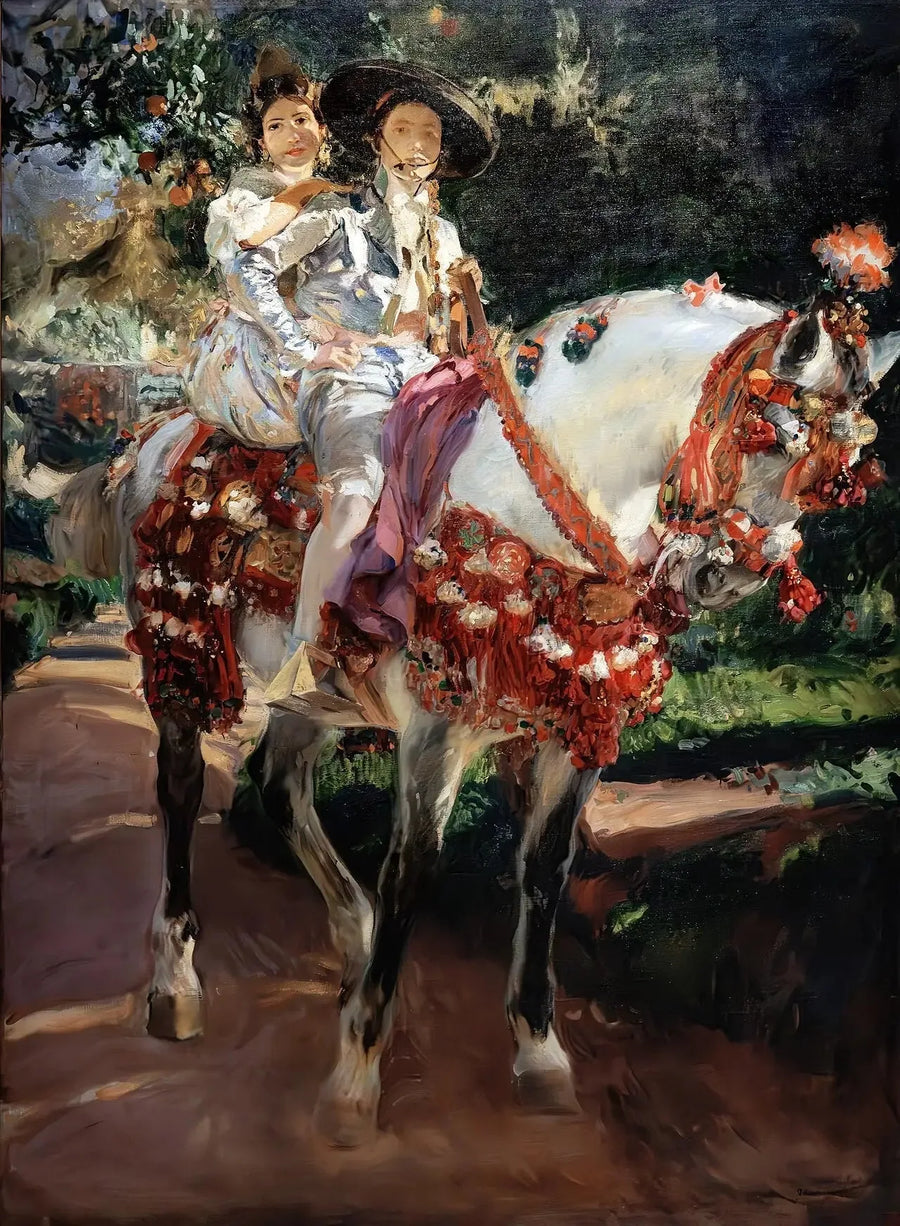 Eski Valencia kostümleriyle Elena ve Maria'nın Portreleri. - Joaquín Sorolla
