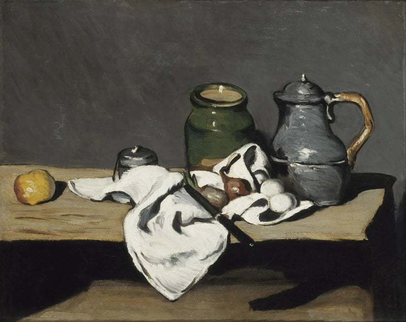 Yeşil vazo ve kalaydan çaydanlık - Paul Cézanne