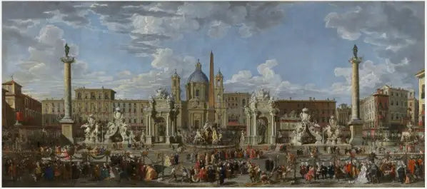 Piazza Navona'da Fransa Veliahtının doğumunu kutlama hazırlıkları - Giovanni Paolo Panini