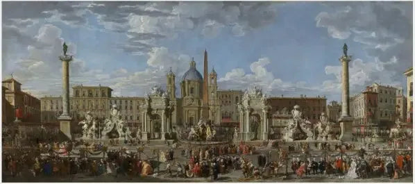 Piazza Navona'da Fransa Veliahtının doğumunu kutlama hazırlıkları - Giovanni Paolo Panini