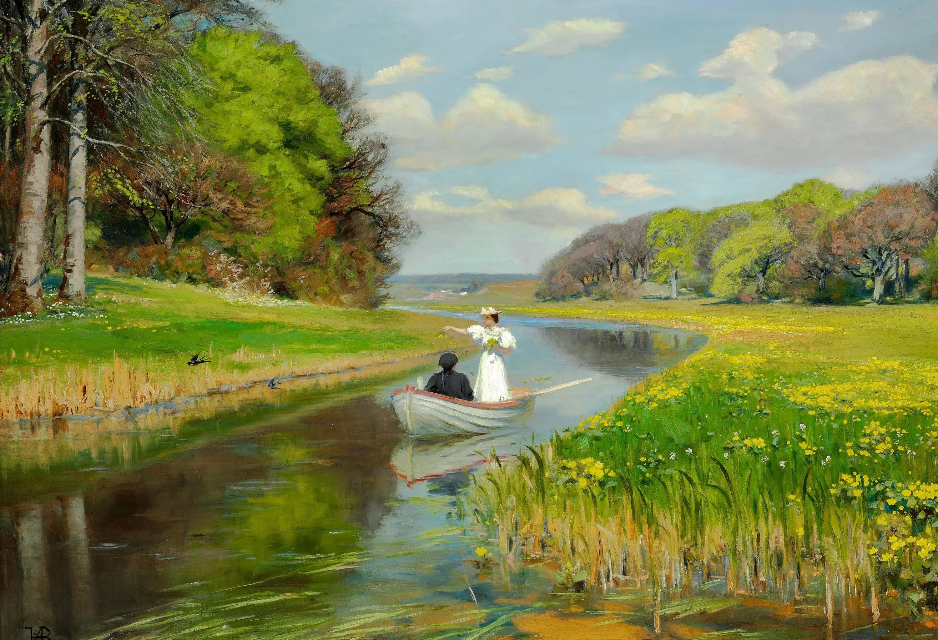 Printemps. Un jeune couple dans une barque à Odense - H. A. Brendekilde - Alpha Reproduction