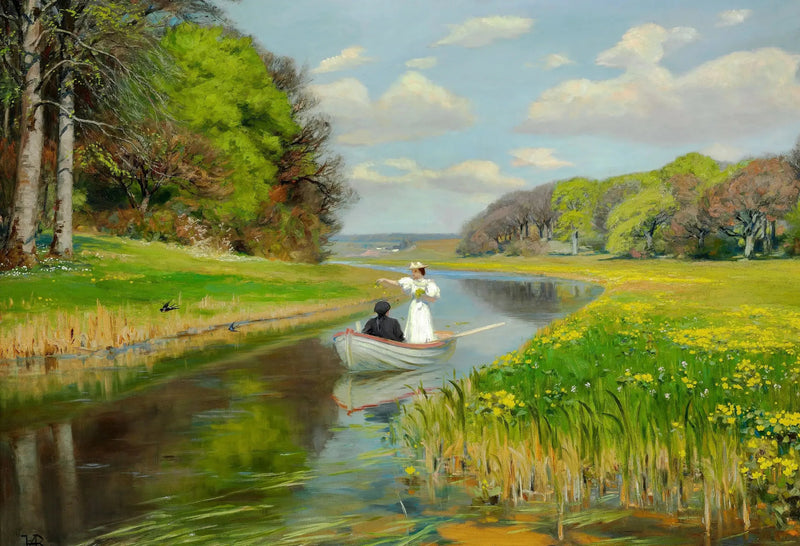 Printemps. Odense'de bir sandal içinde genç bir çift - H. A. Brendekilde