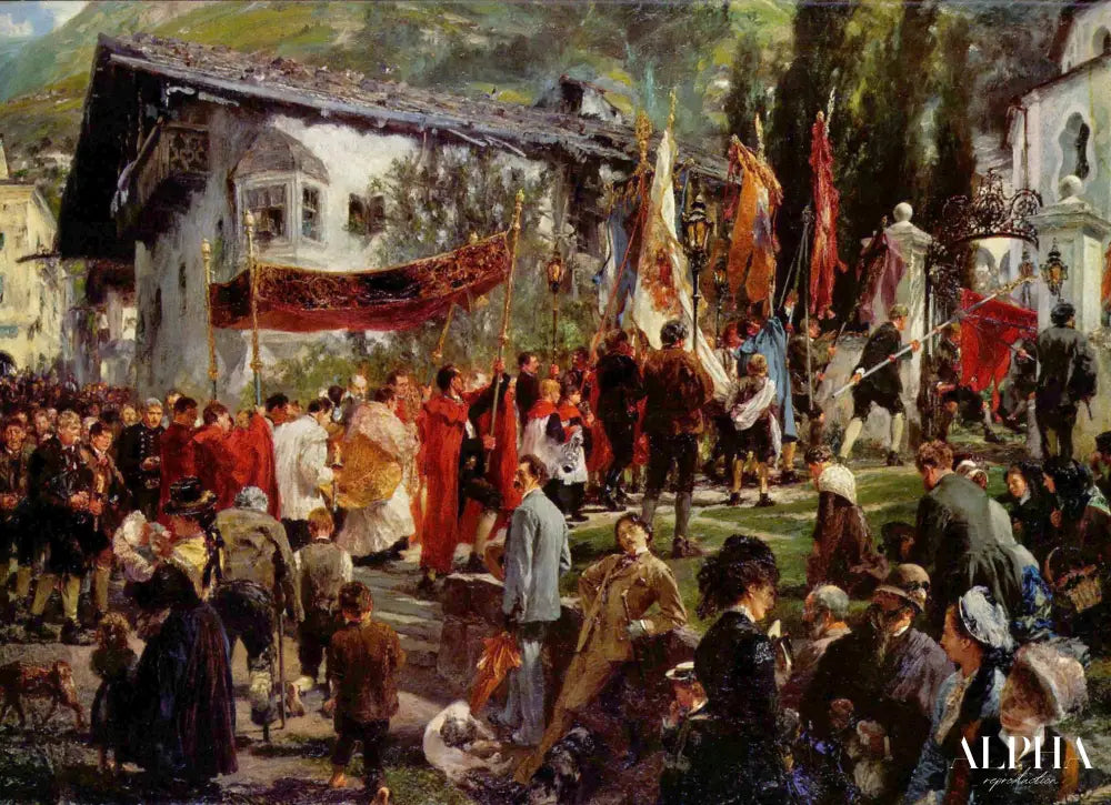 Procession du Corpus Christi à Hofgastein - Adolph von Menzel - Reproductions de tableaux et peintures haut de gamme