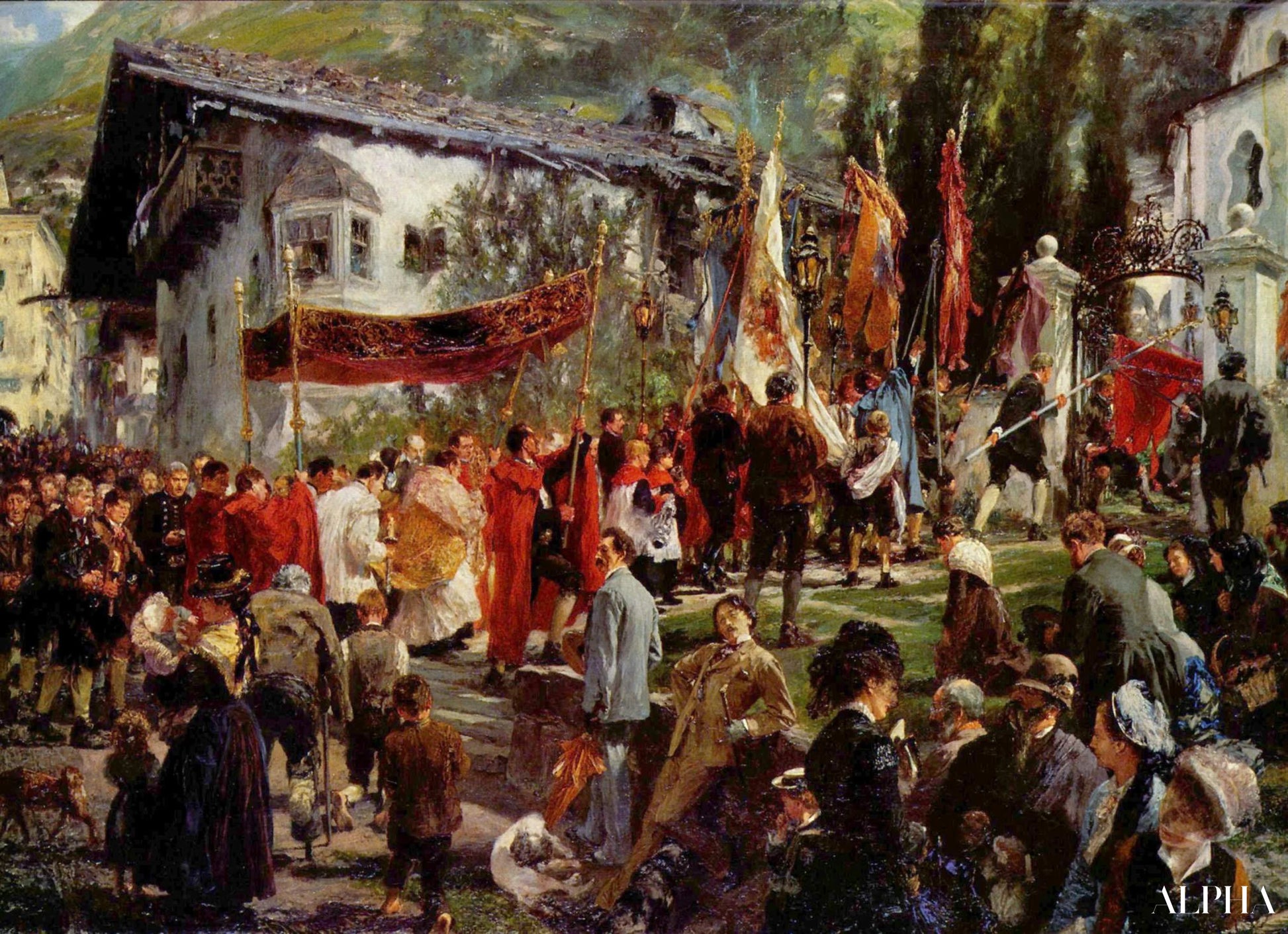 Reproduction du tableau « Procession du Corpus Christi à Hofgastein - Adolph von Menzel » par Alpha Reproduction en peinture à l’huile