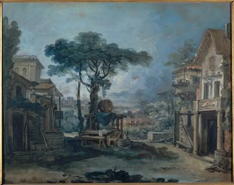 Tiyatro dekoru için proje: Bir köyün meydanı - François Boucher
