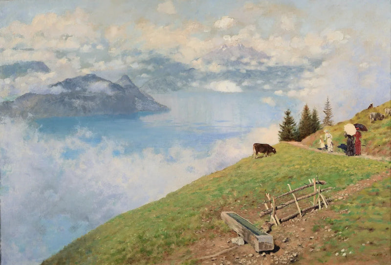 Lucerne Gölü kıyısında yürüyüş - Giuseppe De Nittis