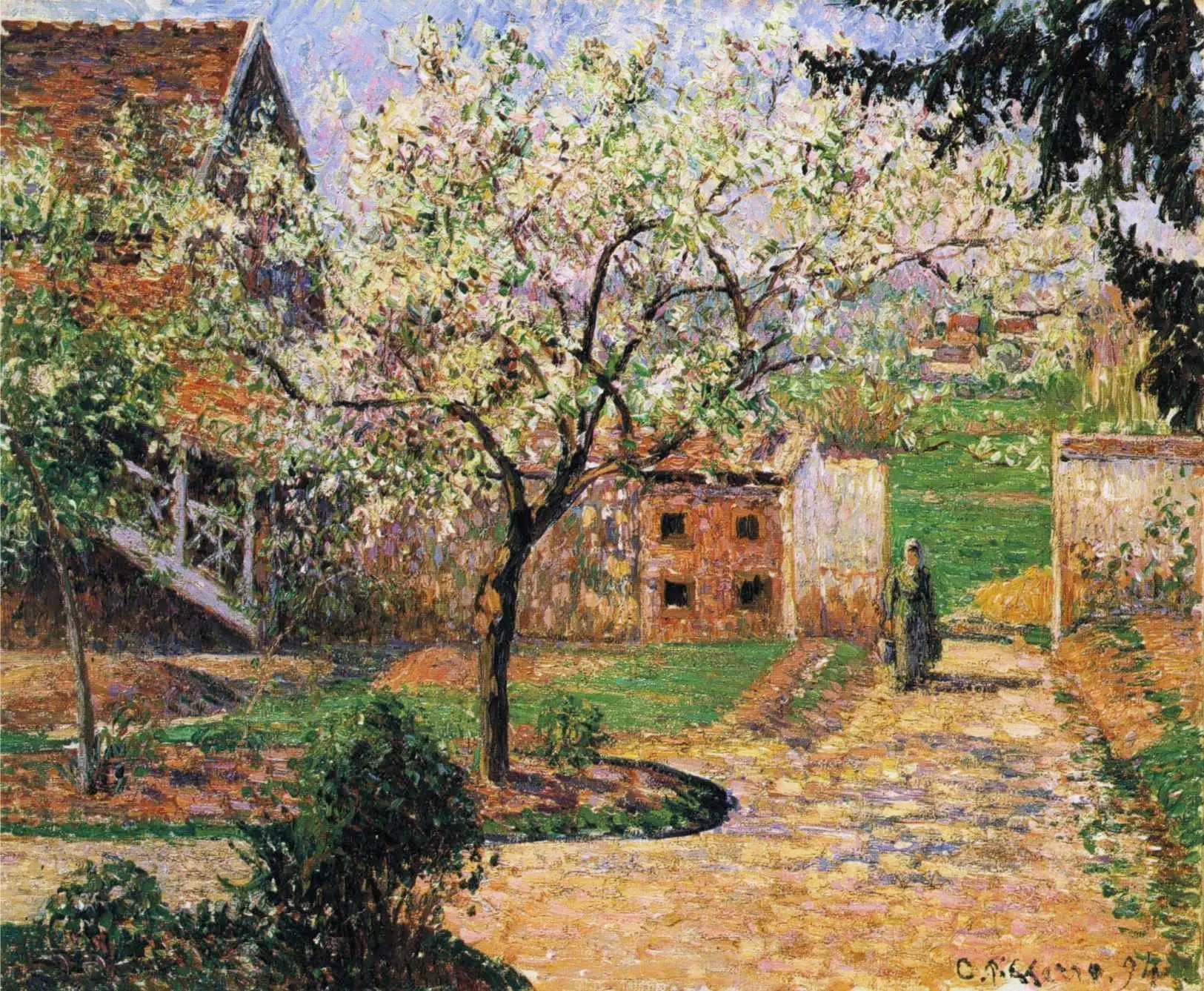 Pruniers en fleurs, Éragny - Camille Pissarro image 1 reproduction artisanale de tableau