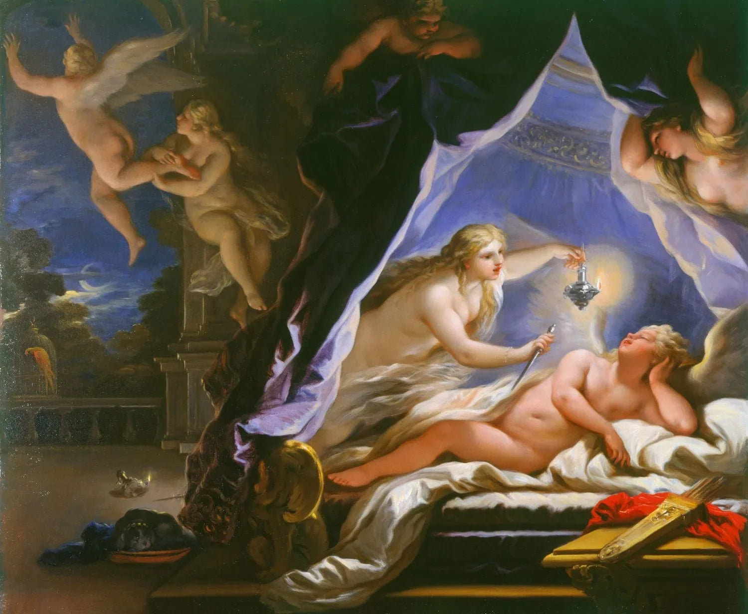 Psyché découvrant Cupidon endormi - Luca Giordano image 1 copie peinte à la main à l’huile