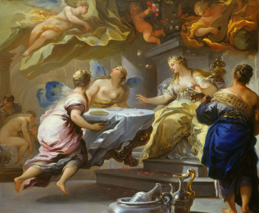 Görünmez ruhlar tarafından sunulan Psyche - Luca Giordano