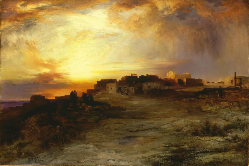 Gün Batımında Pueblo (Laguna) - Thomas Moran