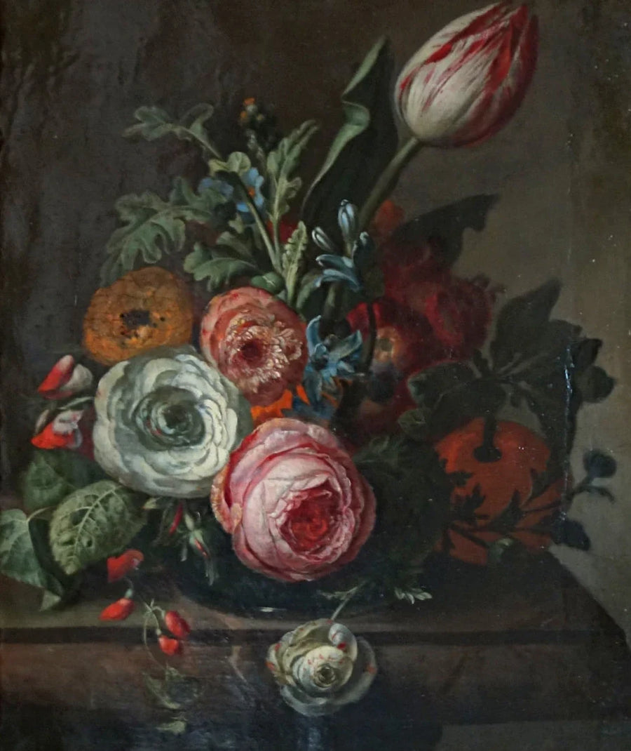 Roses et tulipes sur une tablette — Lille - Rachel Ruysch
