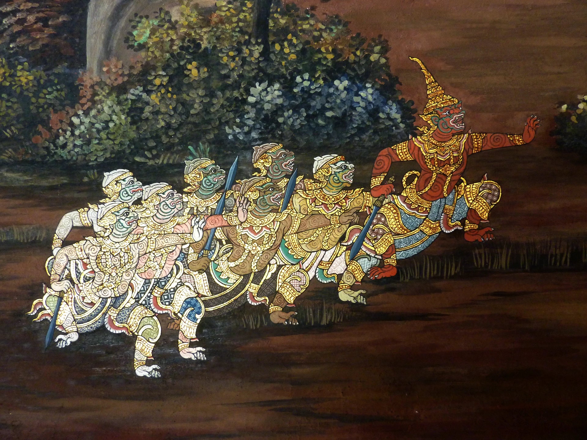 Ramakien, panneau 80 du cloître de Wat Phra Kaew, Ateliers royaux de Bangkok, fin du XVIIIe siècle, restauré depuis