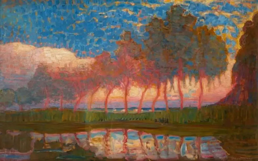 On bir kırmızı, sarı, mavi ve yeşil kavak sırası - Piet Mondrian