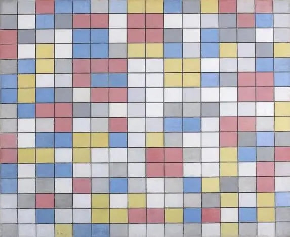 Rasterkompozisyon 9: dambord kompoziti farklı renkler içerir - Piet Mondrian
