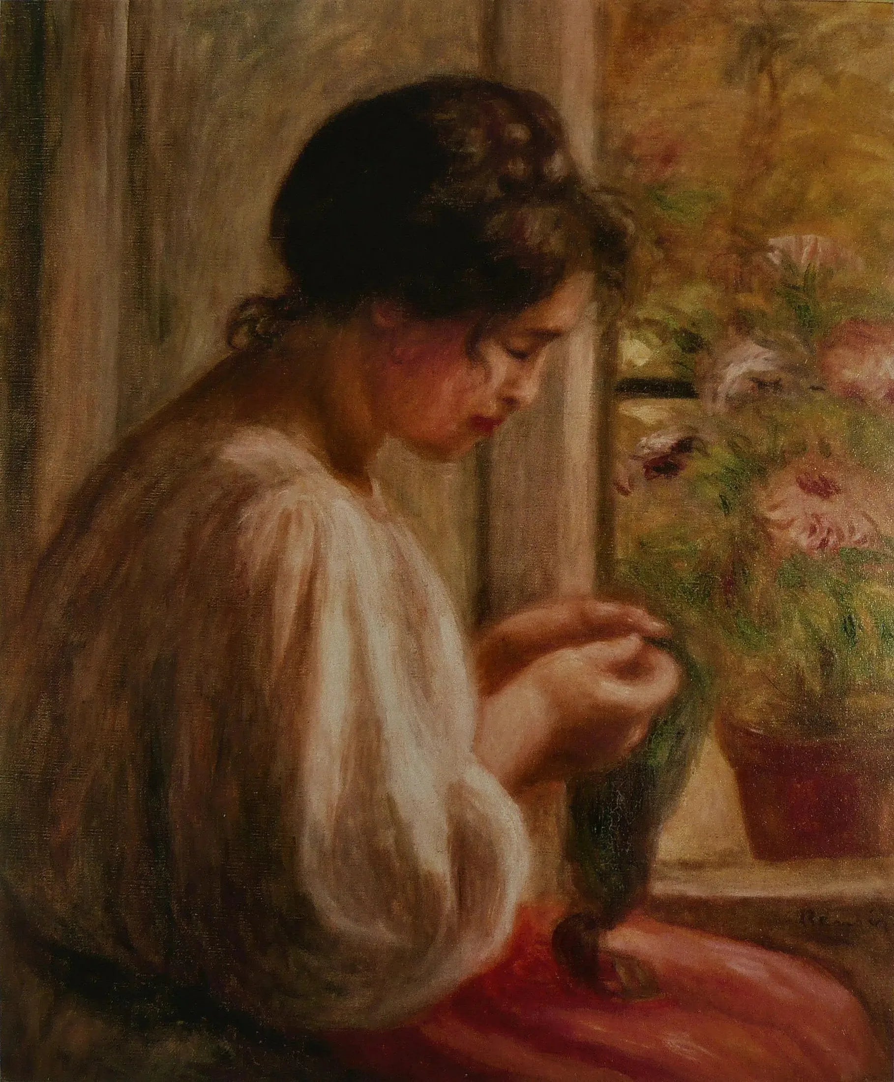 Ravaudeuse à la fenêtre - Pierre-Auguste Renoir image 1 tableau peint à l’huile sur toile