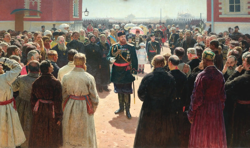 Alexandre III'ün Petrovski Sarayı avlusunda volostların mütevellilerinin kabulü - Ilya Repin