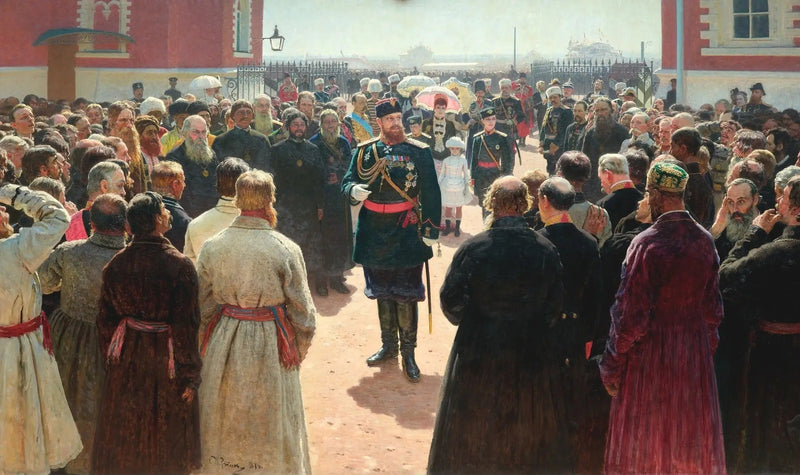 Alexandre III'ün Petrovski Sarayı avlusunda volostların mütevellilerinin kabulü - Ilya Repin