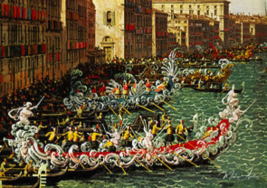 Régate sur le Grand Canal devant le Palazzo Foscari (Détail) - Giovanni Antonio Canal - Reproductions de tableaux et peintures haut de gamme