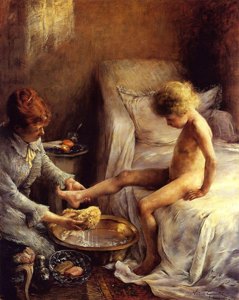 Reine Gœneutte, genç Jean Guérard'ı sanatçının stüdyosunda yıkarken - Norbert Gœneutte