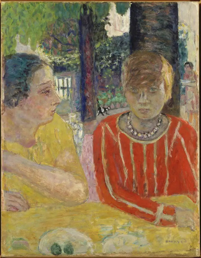 Kırmızı bluzlu Reine Natanson ve Marthe Bonnard - Pierre Bonnard