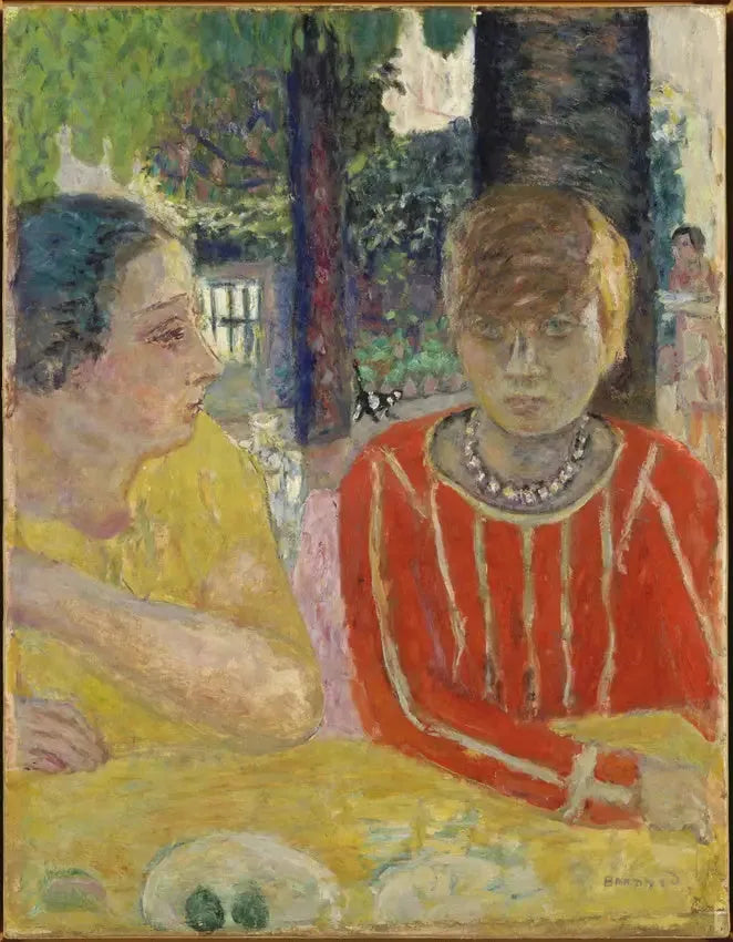 Kırmızı bluzlu Reine Natanson ve Marthe Bonnard - Pierre Bonnard