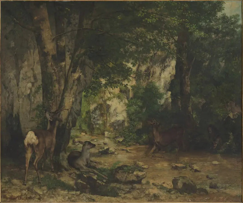 Plaisir-Fontaine dere kenarında geyik avı - Gustave Courbet