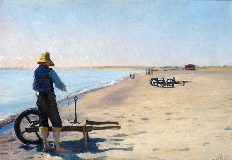 Danimarka'daki Skagen plajında bir yaz günüyle çapa onarımı - Michael Peter Ancher