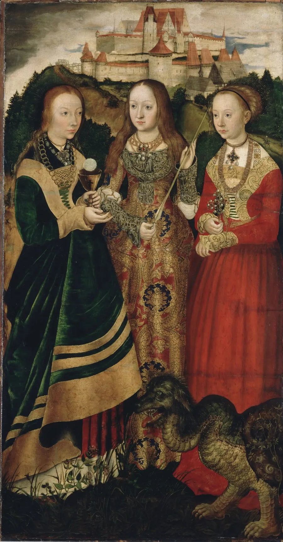 Azize Catherine'ın Şehitliği Altarı: Azize Barbara, Azize Ursula, Azize Margarete [sağ kanat, ön yüz] - Lucas Cranach the Elder