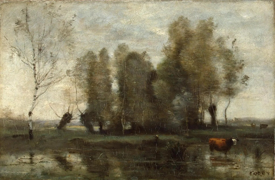 Bataklıklardaki Ağaç Perdesi - Jean-Baptiste Camille Corot