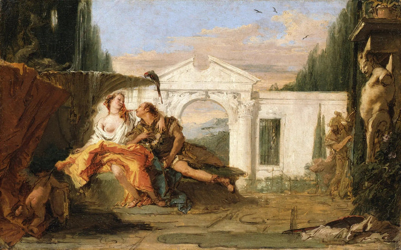 Rinaldo ve Armida'nın Armida'nın büyülü bahçesindeki sahnesi, Carlo ve Ubaldo tarafından dinleniyor - Giovanni Battista Tiepolo
