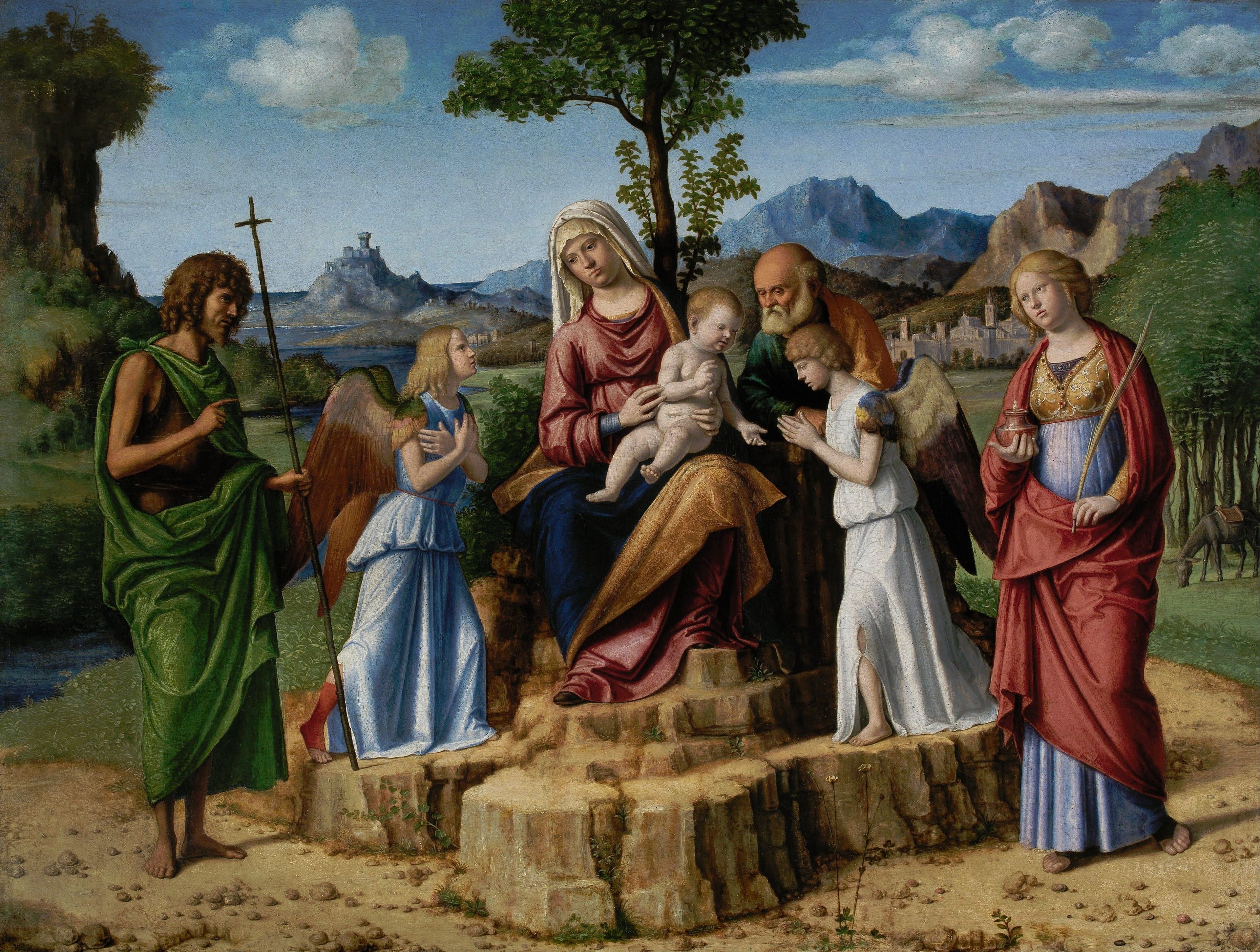 Riposo pendant la fuga en Égypte avec les saints Giovanni Battista et Lucia - Cima da Conegliano - Alpha Reproduction
