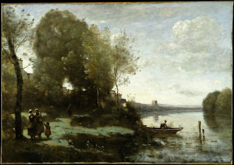 Uzakta Bir Ziyaret ile Nehir - Jean-Baptiste Camille Corot