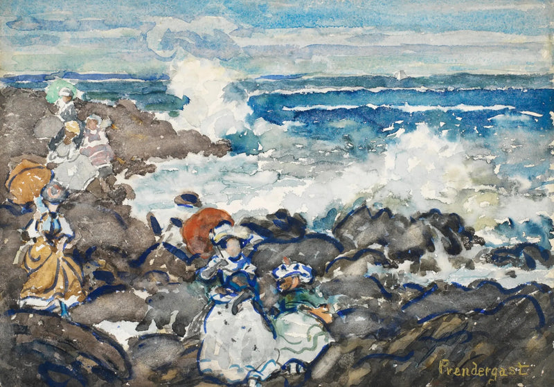Rochers, dalgalar ve figürler - Maurice Prendergast