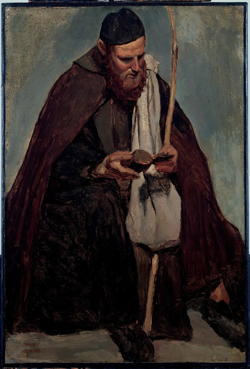 Roma, oturmuş İtalyan rahip okuyor - Jean-Baptiste Camille Corot