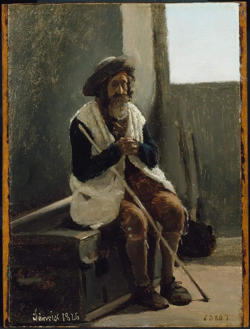 Roma, Corot'a ait bir sandığın üzerinde oturan yaşlı adam - Jean-Baptiste Camille Corot