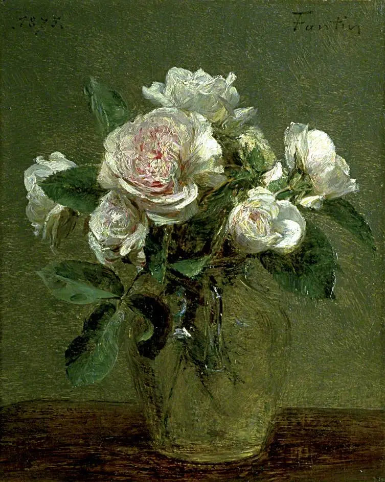 Beyaz güller cam vazo içinde - Henri Fantin-Latour