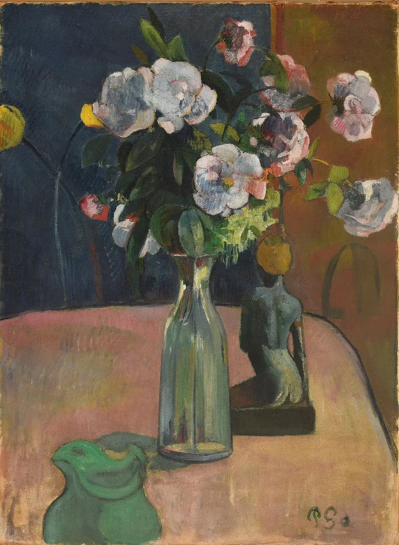 Güller ve heykelciği - Paul Gauguin