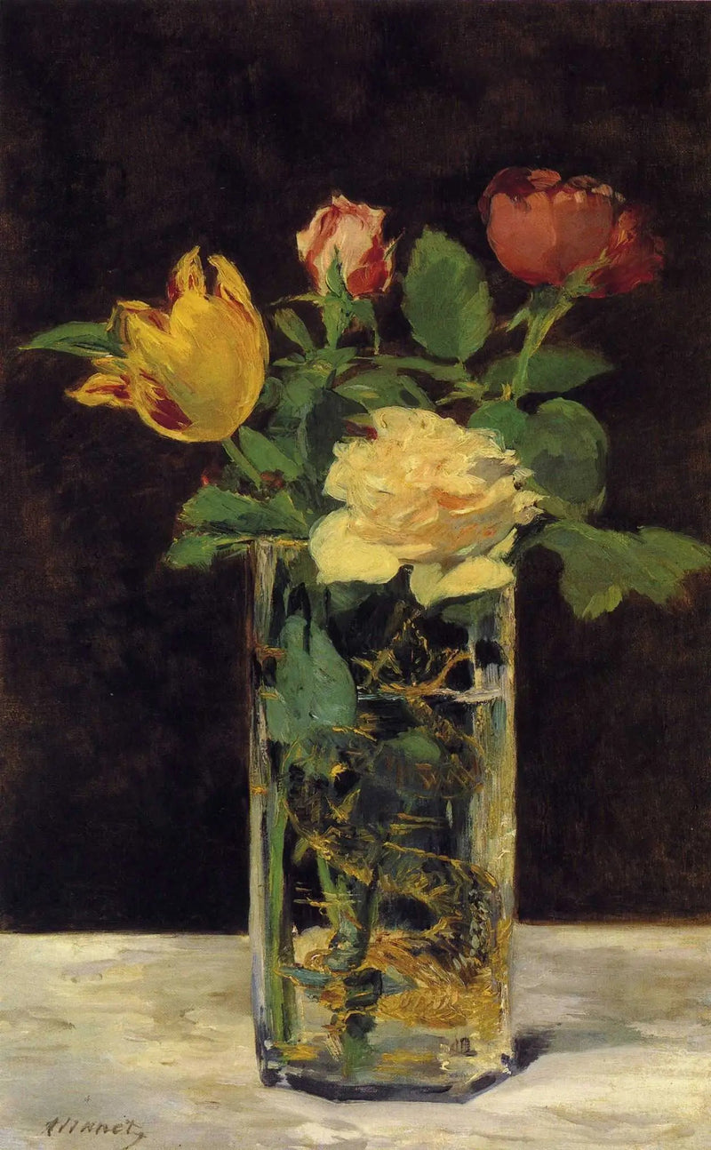 Bir vazoda güller ve laleler - Édouard Manet