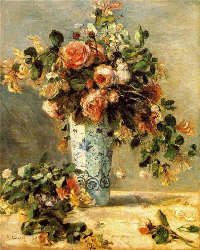 Delft'te bir vazoda güller ve yasemin - Pierre-Auguste Renoir