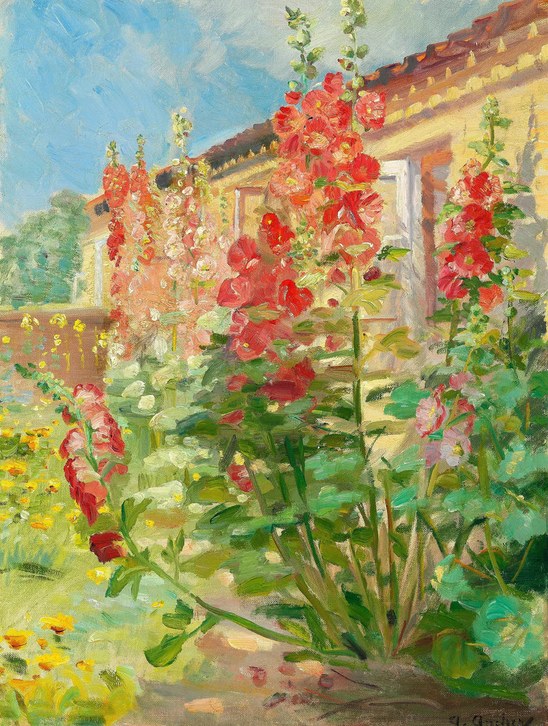 Skagen'daki Markvej'teki Ancher ailesinin bahçesinde kırmızı trambülyon güller - Anna Ancher